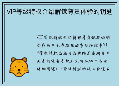 VIP等级特权介绍解锁尊贵体验的钥匙