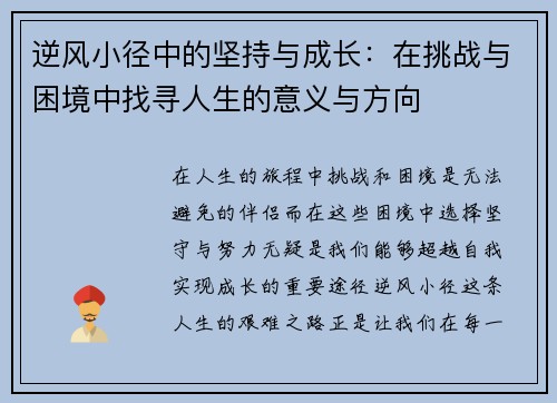 逆风小径中的坚持与成长:在挑战与困境中找寻人生的意义与方向 逆风小径中的坚持与成长:在挑战与困境中找寻人生的意义与方向